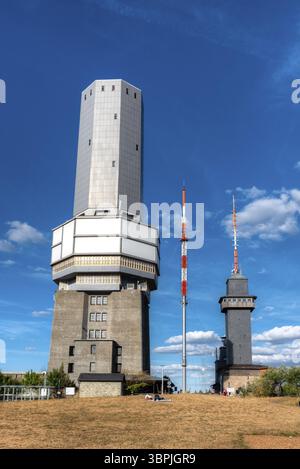 Portrait photo of the transmission towers on the summit of the Grosser Feldberg in the Taunus, Hesse, Germany, Koenigstein im Taunus, Germany, Europe Stock Photo