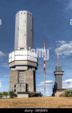 Portrait photo of the transmission towers on the summit of the Grosser Feldberg in the Taunus, Hesse, Germany, Europe Stock Photo