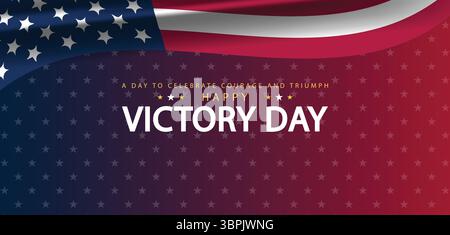 USA Victory Day Celebration Banner with Stars and Red Background Stock Vector