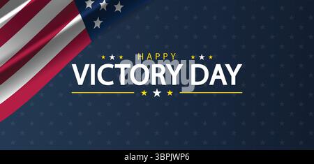 Classic Victory Day Design with Waving Flag on Navy Background Stock Vector