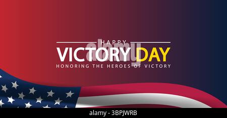 Bold Victory Day Banner with American Flag Wave Background Stock Vector