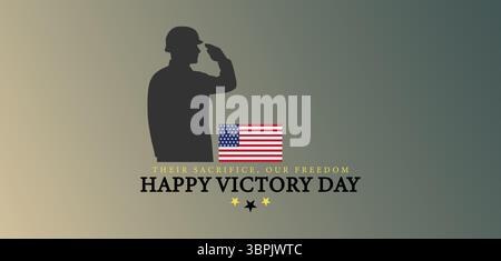 Silhouette Soldier Victory Day Banner with American Flag and Stars Stock Vector