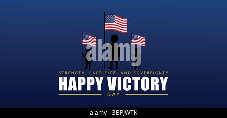 Family Tribute Victory Day Banner with Silhouettes and Flag Stock Vector