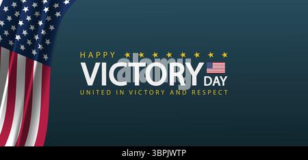 Clean Victory Day Greeting with American Flag and Stars Stock Vector