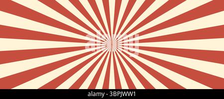 Circus vintage tent background. Retro sun rays pattern. Vintage starburst poster. Star burst radial lines texture. Red stripes. Circus, carnival Stock Vector