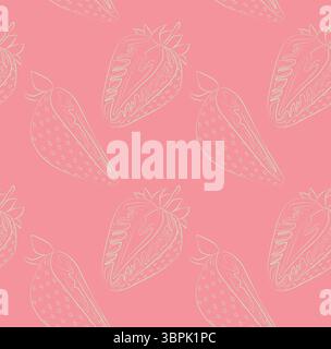 Seamless pattern of linear green sliced strawberries on pink background. Ideal for packaging, backgrounds and object design. Stock Vector