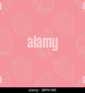 Seamless pattern of linear green strawberries on a pink background. Ideal for packaging, backgrounds and object design. Stock Vector