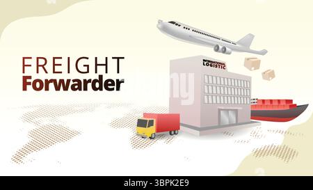 freight forwarder concept. A company that arranges the delivery of goods between countries. supply chain management concept vector illustration. Stock Vector