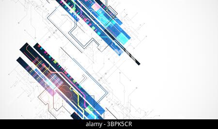 Technological background with colorful squares glowing on a blue gradient. Vector. Stock Vector
