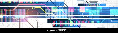 Technological background with colorful squares glowing on a blue gradient. Vector. Stock Vector