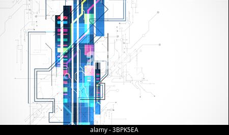 Technological background with colorful squares glowing on a blue gradient. Vector. Stock Vector