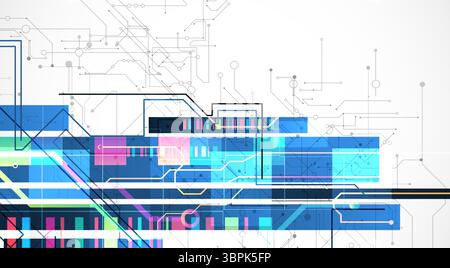 Technological background with colorful squares glowing on a blue gradient. Vector. Stock Vector