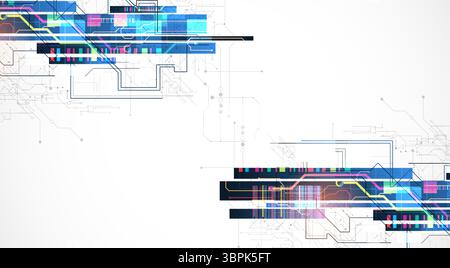 Technological background with colorful squares glowing on a blue gradient. Vector. Stock Vector