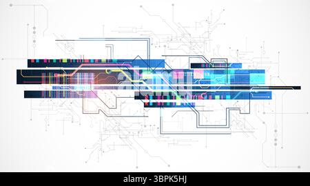 Technological background with colorful squares glowing on a blue gradient. Vector. Stock Vector