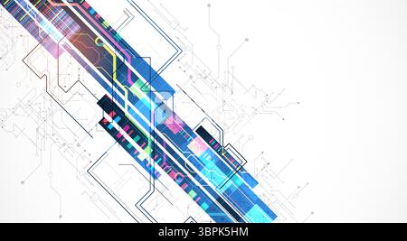 Technological background with colorful squares glowing on a blue gradient. Vector. Stock Vector