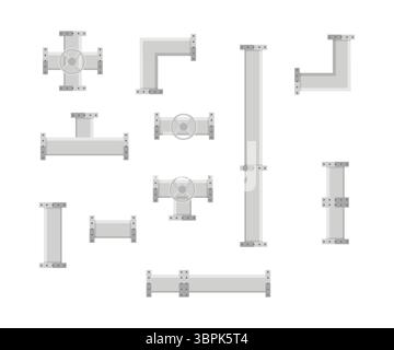 Plumbing Pipe Set – Flat Industrial Vector Design Collection of Fittings and Shapes Stock Vector