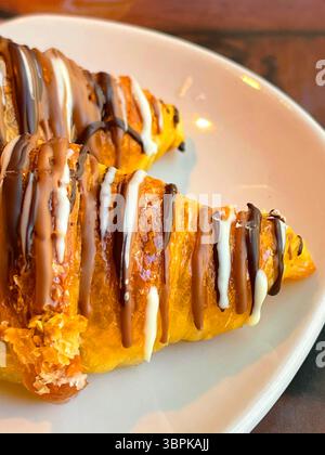 Two puff pastry cakes. Close view. Stock Photo