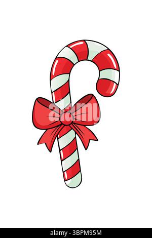 "Christmas Candy Cane with Red Bow Decoration" Stock Vector