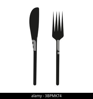 Knife and fork vector icons. Restaurant food symbol in black solid flat design. Signs isolated on a white background. Dinner sign template. Simple Stock Vector