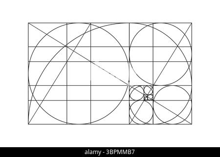 Golden ratio line graph template vector illustration. Fibonacci spiral ...