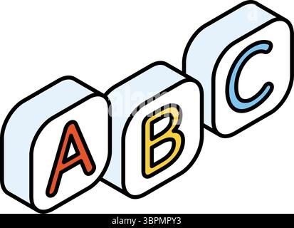 Alphabet ABC, Simple line drawing icon of English learning, isometric illustration, Vector Illustration Stock Vector