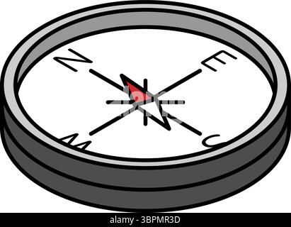 Simple line drawing icon of a compass pointing north-northeast, isometric illustration, Vector Illustration Stock Vector