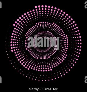 Circle pink dots on a black background. Element for frame, logo, tattoo, web pages, prints, posters, template, abstract vector backgrounds. Optical Stock Vector