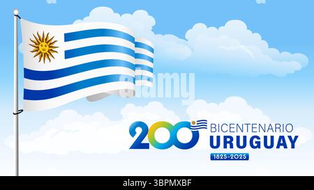 200 years - Bicentenario Uruguay, Celebrates Independence Day 2025. Translation from spanish - Bicentennial of Uruguay. Uruguayan independence Stock Vector