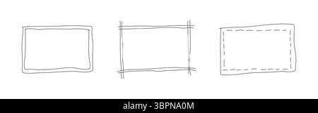Doodle rectangular shapes. Highlighting elements. Set of hand drawn rectangle frames. Scribble square text box. Lined simple border. Graphic Stock Vector