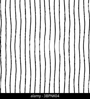 Vertical striped seamless pattern with hand drawn pencil textured thin lines. Simple background with sketchy scribble stripes in black and white Stock Vector