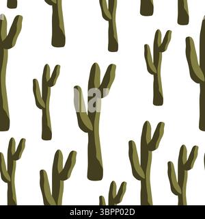 Stylish Saguaro cactus seamless pattern. Large Saguaro vector background. Stock Vector