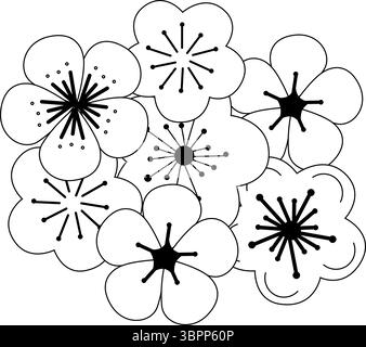Flowers composition. Vector graphic line illustration. Black color flower shape icon collection. Perfect for cards, decorations, stickers, logo, menu, Stock Vector
