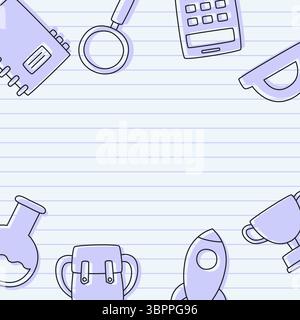 School themed background template with outlined stationery elements and some empty space for text. Back to school template on blank sheet background Stock Vector