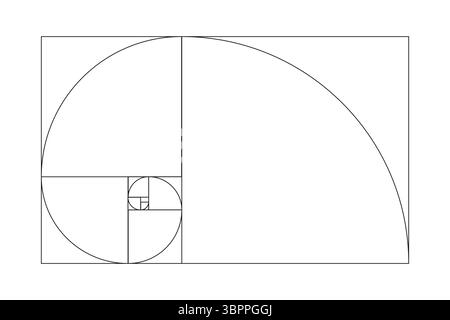 Golden proportions. Method golden section. Fibonacci array, numbers. Golden ratio template. Outline vector illustration.  Stock Vector