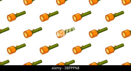 Seamless Pattern With Camping Flashlight. Cartoon-style green and orange flashlights arranged diagonally in a seamless pattern. Flat design with adven Stock Vector