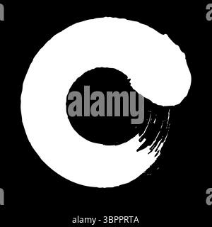 Vector brush strokes circles of paint on black background. Ink hand drawn paint brush circle. Logo, label design element vector illustration, frame Stock Vector