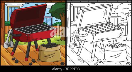 BBQ and Grilling and Coal Coloring Illustration  Stock Vector