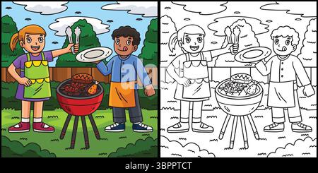 BBQ and Grilling with Children Illustration  Stock Vector