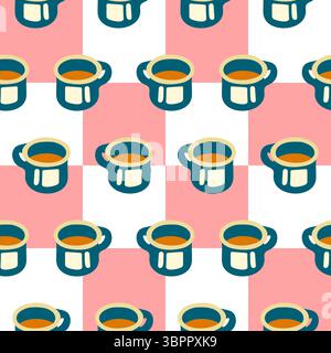 Seamless Mug and Checkered Pattern Stock Vector