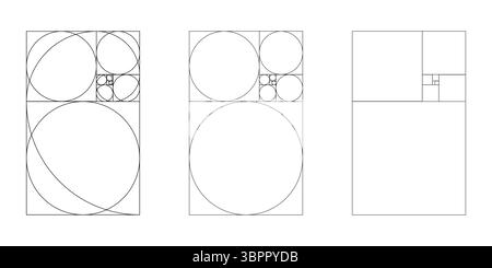 Golden ratio template set. Method golden section. Fibonacci array ...