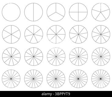 Pie chart template. Segment slice icon. Circle section graph line art. Infographic. Diagram wheel parts. Geometric elements. Stock Vector