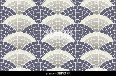 Seamless mosaic pattern with sea waves in portuguese style, street stone tiling with scaly ornament, vector Stock Vector