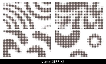 Set of 4 black halftone overlays. Retro style dot pattern. Horizontal template for background, texture, visual noise, vector graphic Stock Vector