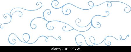 Christmas swirly vector ornaments drawn in pastel wax on chalkboard like by children. Winter blue elements. Cute doodle style with charcoal squiggle Stock Vector