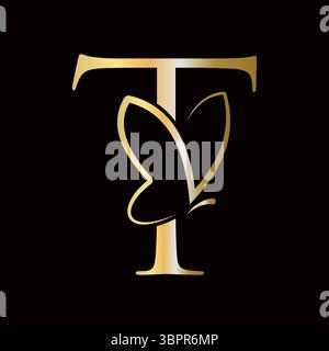 Initial Letter T Butterfly Logo Design Concept For Fashion, Cosmetics and Beauty Symbol Stock Vector