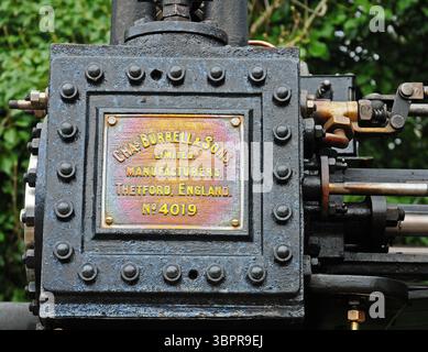 Close up of label plate on a Burrell's Traction engine. Stock Photo