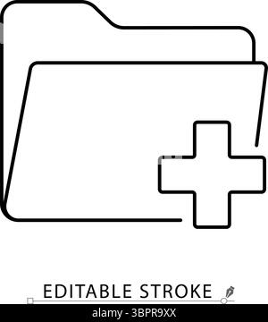 A medical folder icon in minimalist style with editable stroke. Health record, patient file, clinical archive, hospital document, diagnosis storage Stock Vector