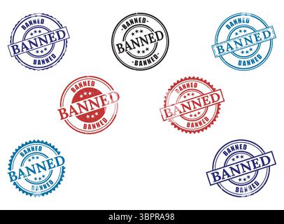 A Banned Grunge Stamp Collection, Forbidden Restricted Content Badges Stock Vector