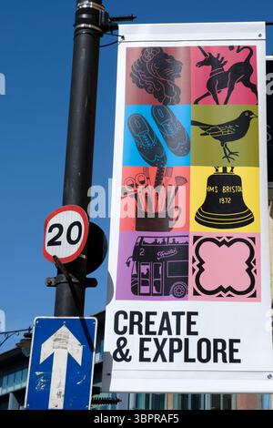 Public Art instalation PS. with Love  vibrant flags and Banners on Park Street Bristol UK stories and symbols that shape the area By Nick Hand and Han Stock Photo