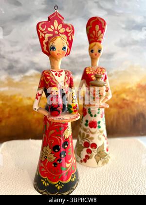 Close-up of hand painted vintage Russian dolls. Stock Photo